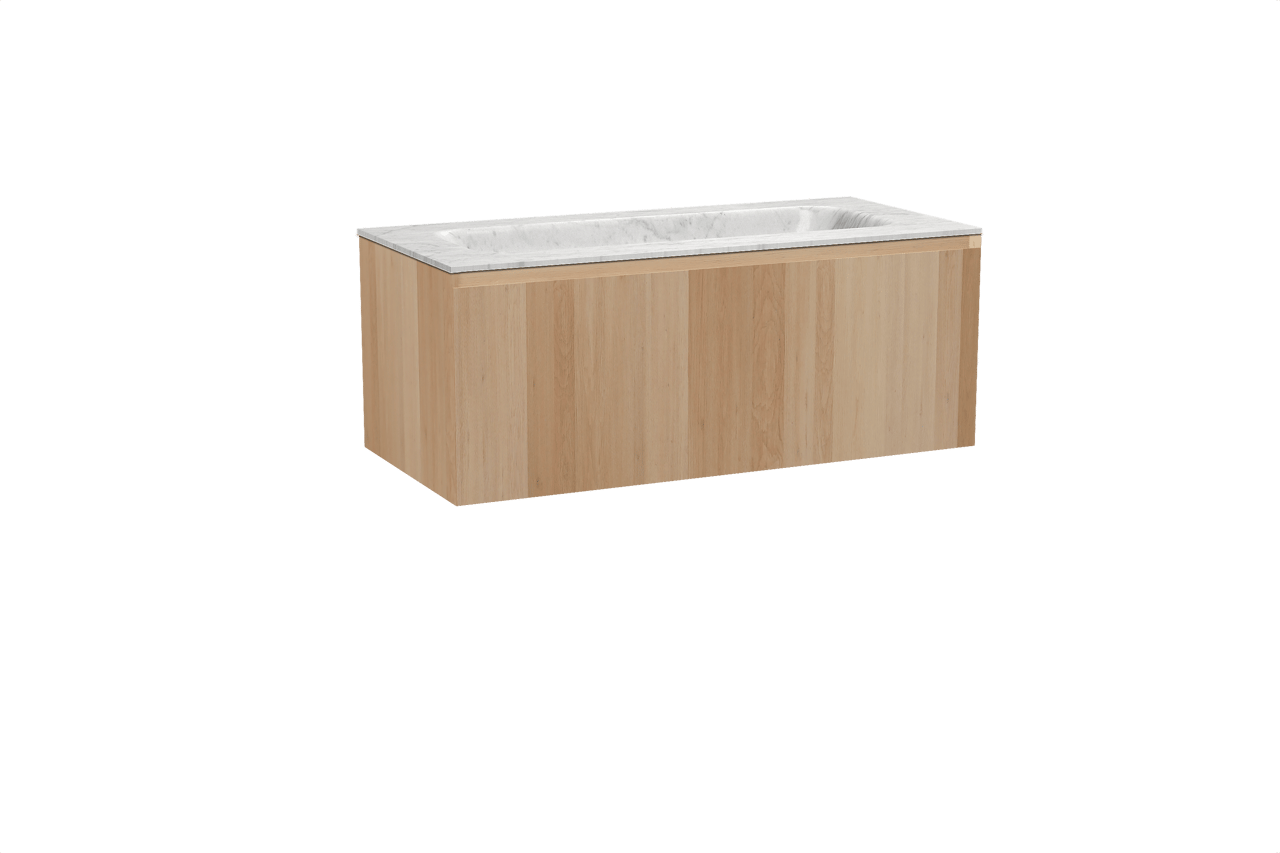 Balmani Idra hängendes Möbelstück Set: 120 x 55 cm, Naturbelassene Eiche, mit Tablo Arcato Einzelwaschtisch, Marmor Carrara