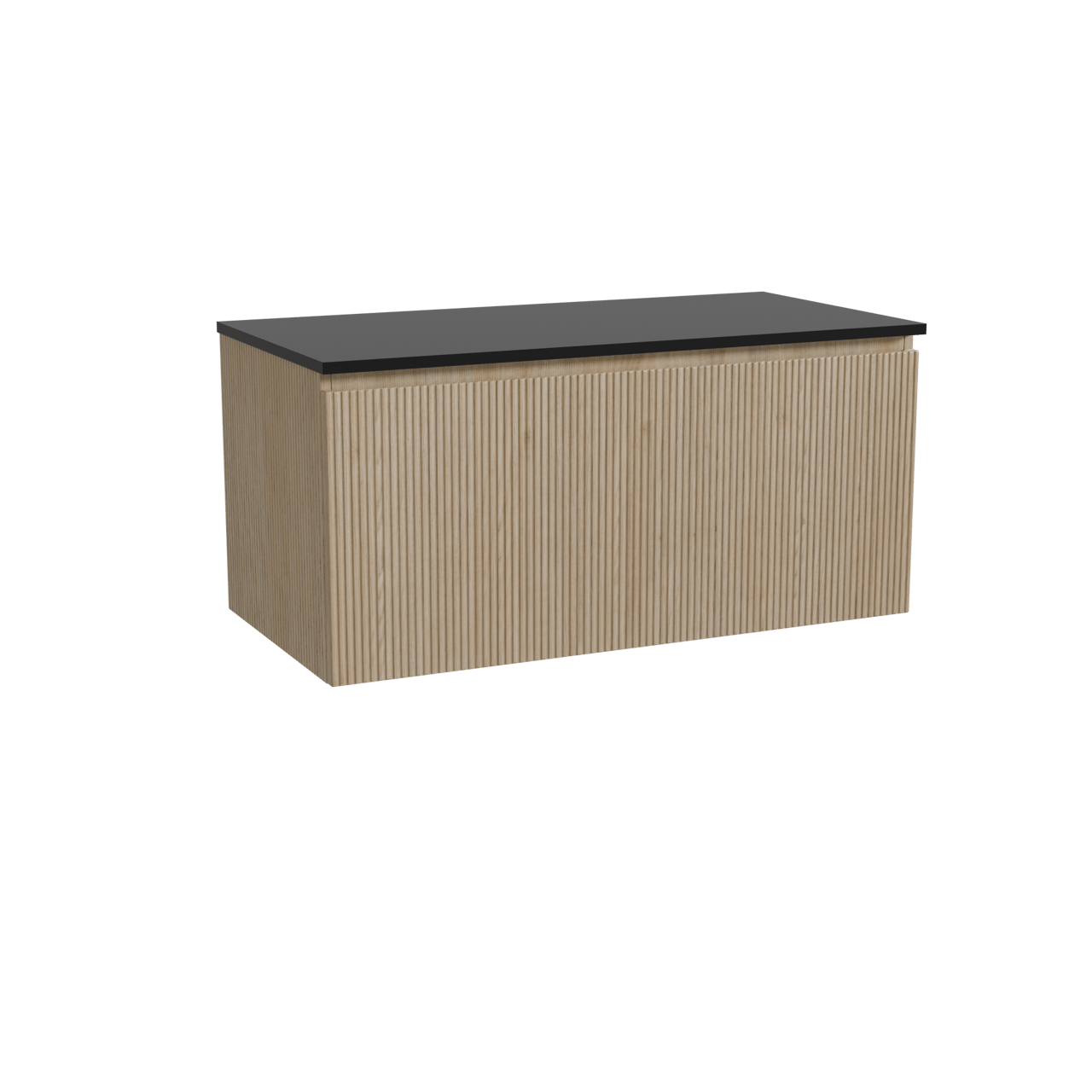 Storke Ribs meuble salle de bains suspendu 105 x 52 cm chêne brut avec Panton tablette simple en mdf enduit de poudre noir mat, Nervure droite symétrique verticale