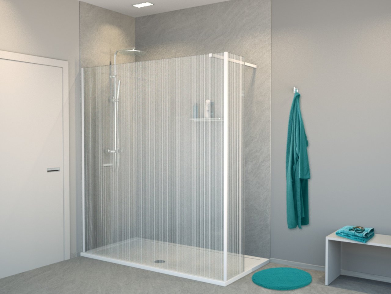 Balmani Modular Walk-In-Dusche mit fester Seitenwand 180 x 200 cm, Strichcode weiß Glas , Profil weiß matt