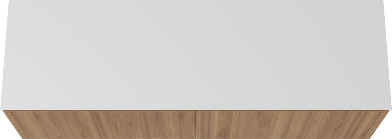 Balmani Eclips zwevend badkamermeubel 180 x 55 cm Teak met Stretto enkel of dubbel tablet in Solid Surface mat wit