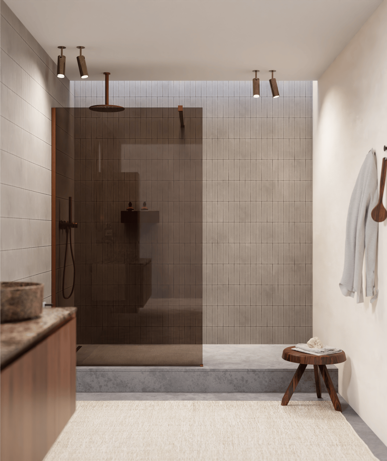 Balmani Modular inloopdouche: 160 x 200 cm, Brons glas, Brushed Rosegold profielen