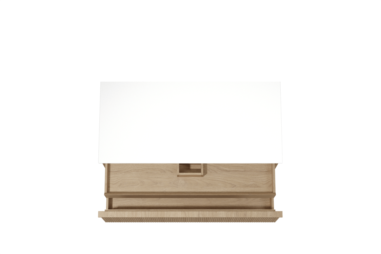 Balmani Forma meuble salle de bains suspendu 120 x 55 cm chêne naturel avec Stretto tablette simple ou double en solid surface blanc mat, Nervure droite symétrique verticale