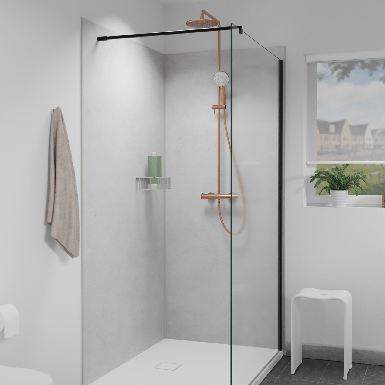 Linie Neptunus Regendusche Duschsystem mit Thermostatbatterie: Wandmontage, Brushed Rosegold