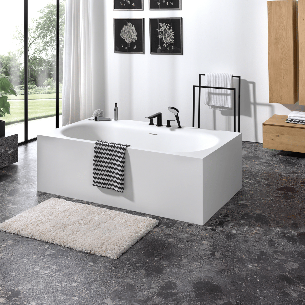 Balmani Rallanta Cresta rechthoekig vrijstaand bad 180 x 90 cm Solid Surface mat wit