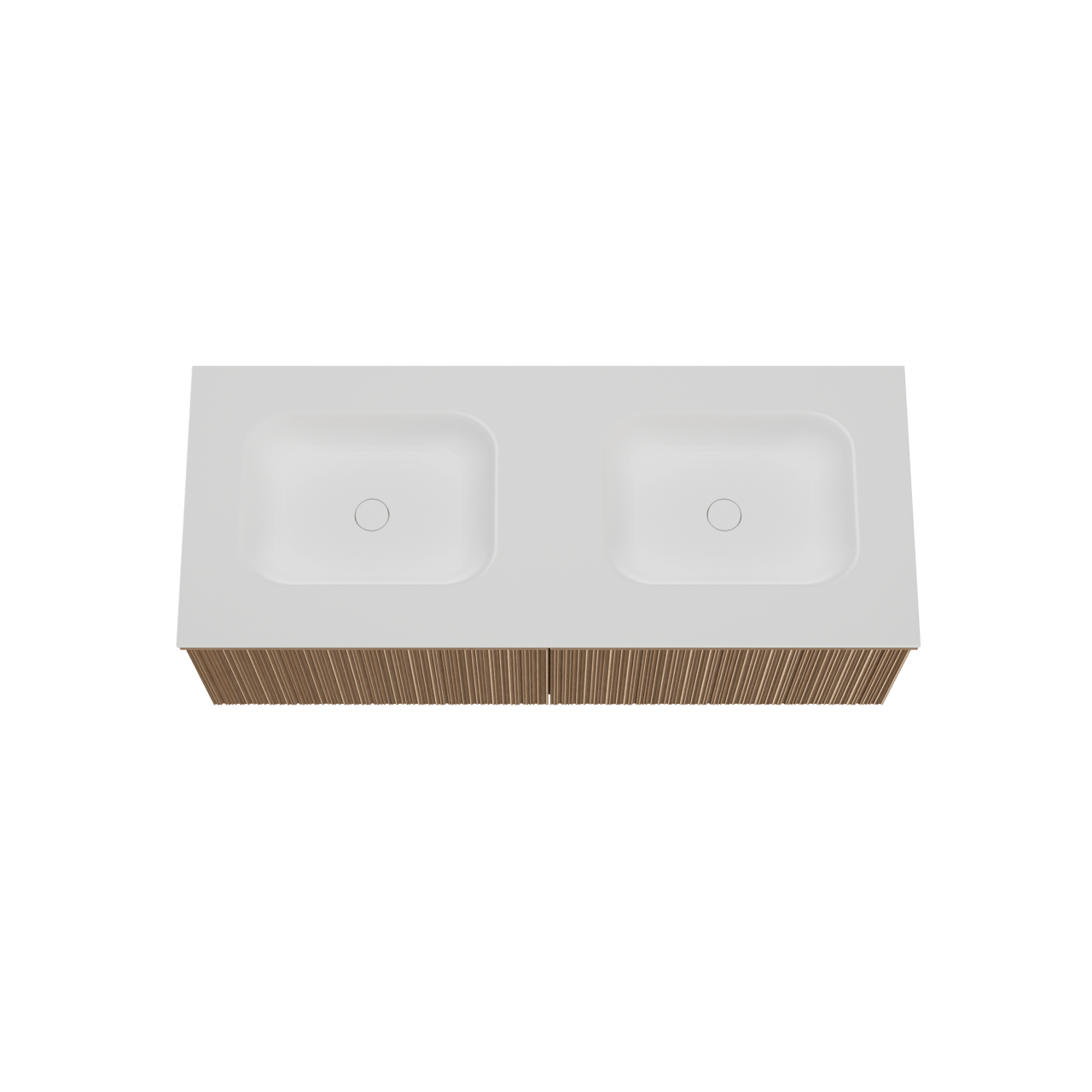Balmani Forma meuble salle de bains suspendu 135 x 55 cm chêne naturel avec Tablo Arcato double vasque en solid surface blanc mat, Nervure circulaire asymétrique verticale
