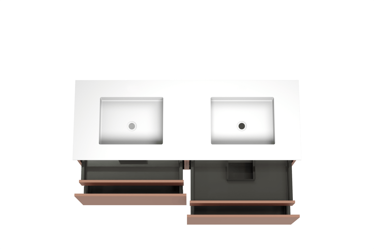 Balmani Sfera hängendes Möbelstück Set: 150 x 55 cm, Cotto, mit Tablo Stretto Doppelwaschtisch, Solid Surface Weiß matt