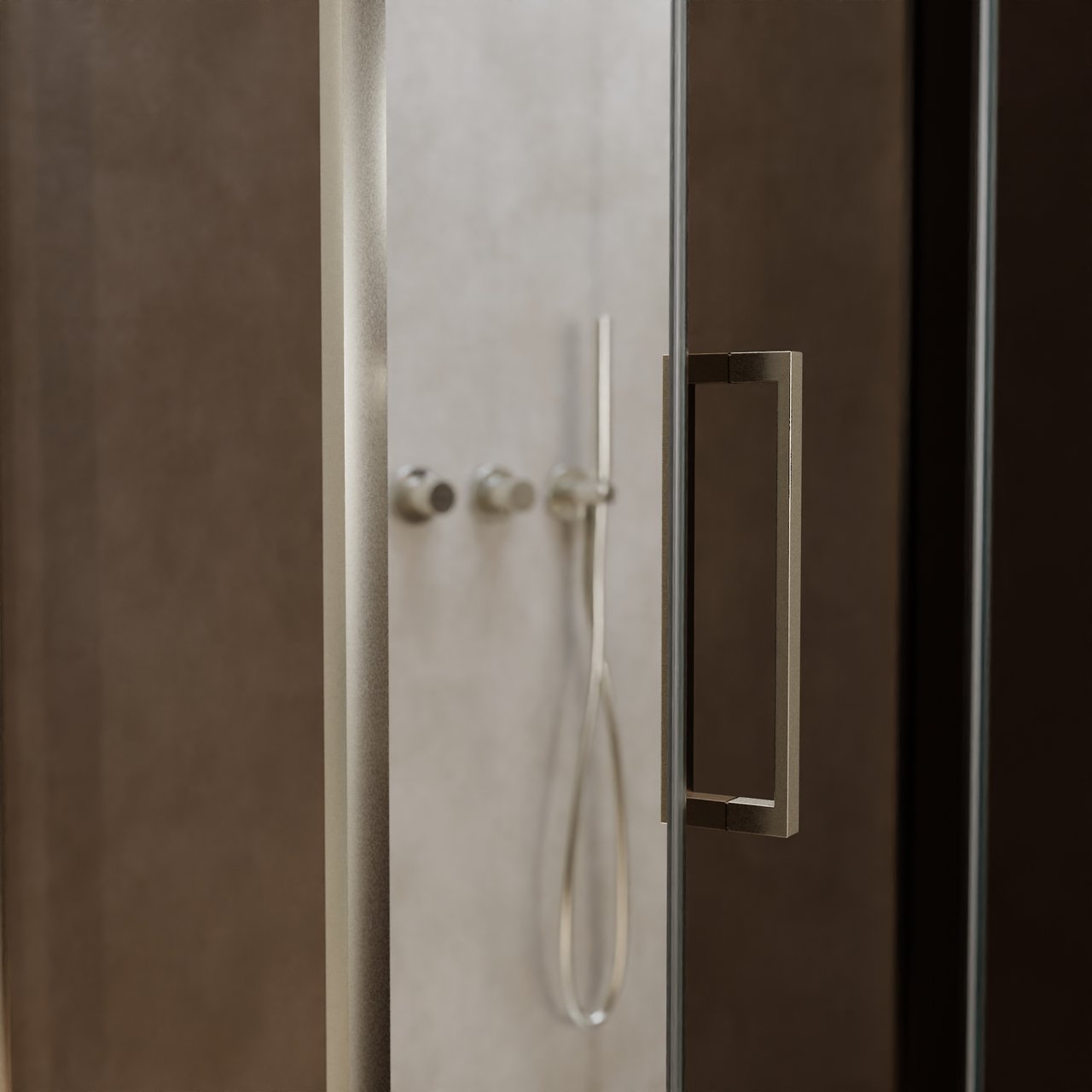 Balmani Senses Design douchehoek met rechtse draaideur en vaste zijwand, 100 x 80 cm, Brons, Brushed CoolMetal profielen