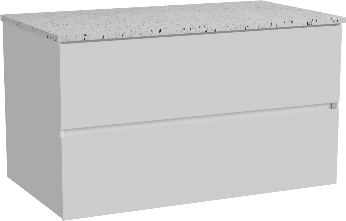 Storke Edge zwevend badmeubel 95 x 52 cm hoogglans wit met Tavola enkel wastafelblad in mat wit/zwart terrazzo