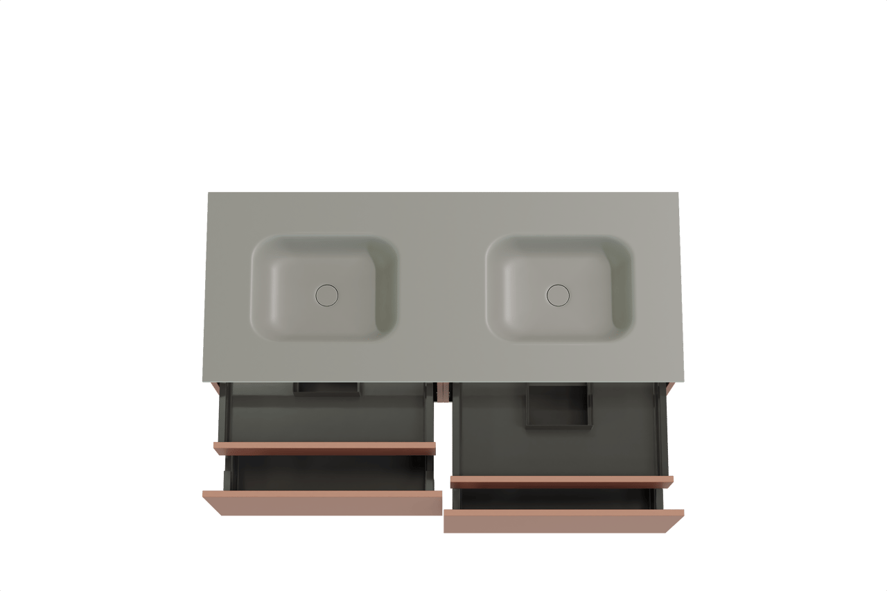 Balmani Sfera meuble salle de bains suspendu 135 x 55 cm cotto avec Tablo Arcato double vasque en solid surface gris pierre