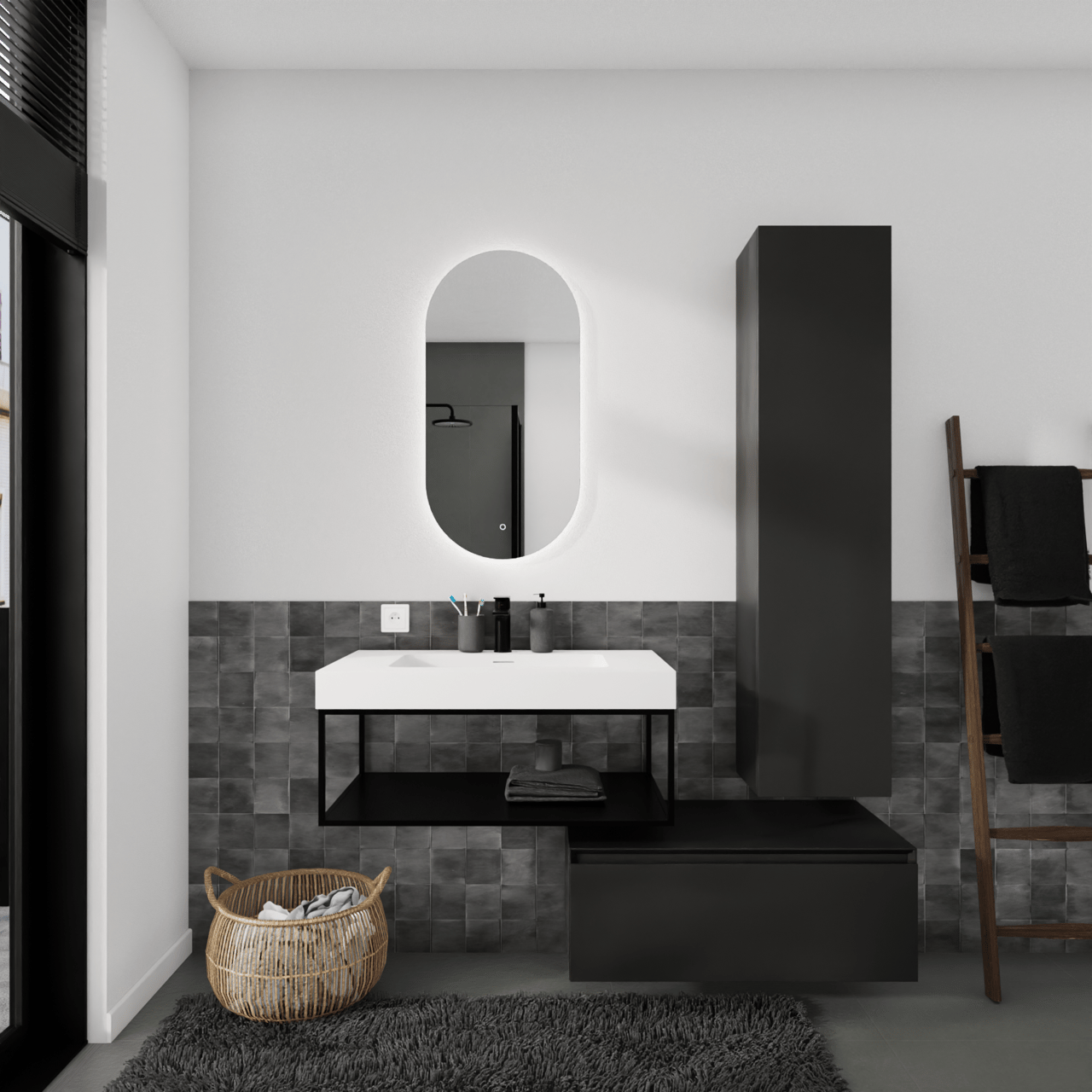 Storke Edge Modulo zwevende wastafelonderkast 85 x 48 cm mat zwart 1 lade