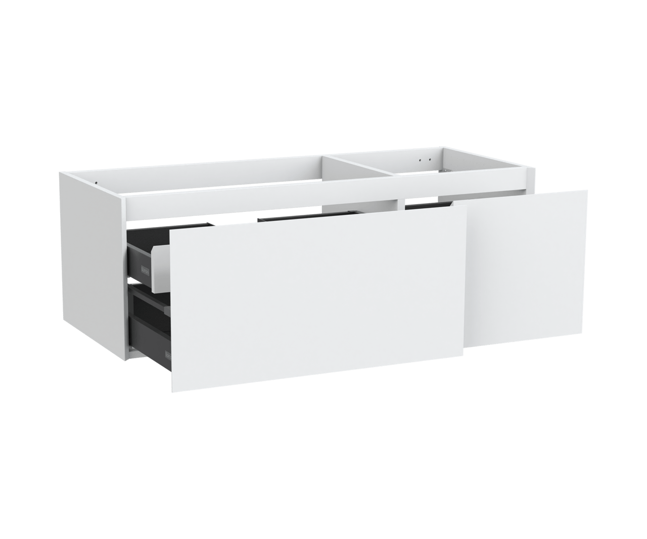 Balmani Idra hängender Waschbeckenunterschrank: 135 x 55 cm, asymmetrisch links, Weiß Matt, 4 Schubladen