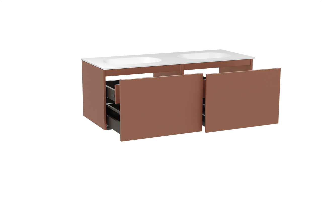 Balmani Sfera meuble salle de bains suspendu 135 x 55 cm cotto avec Tablo Oval double vasque en solid surface blanc mat