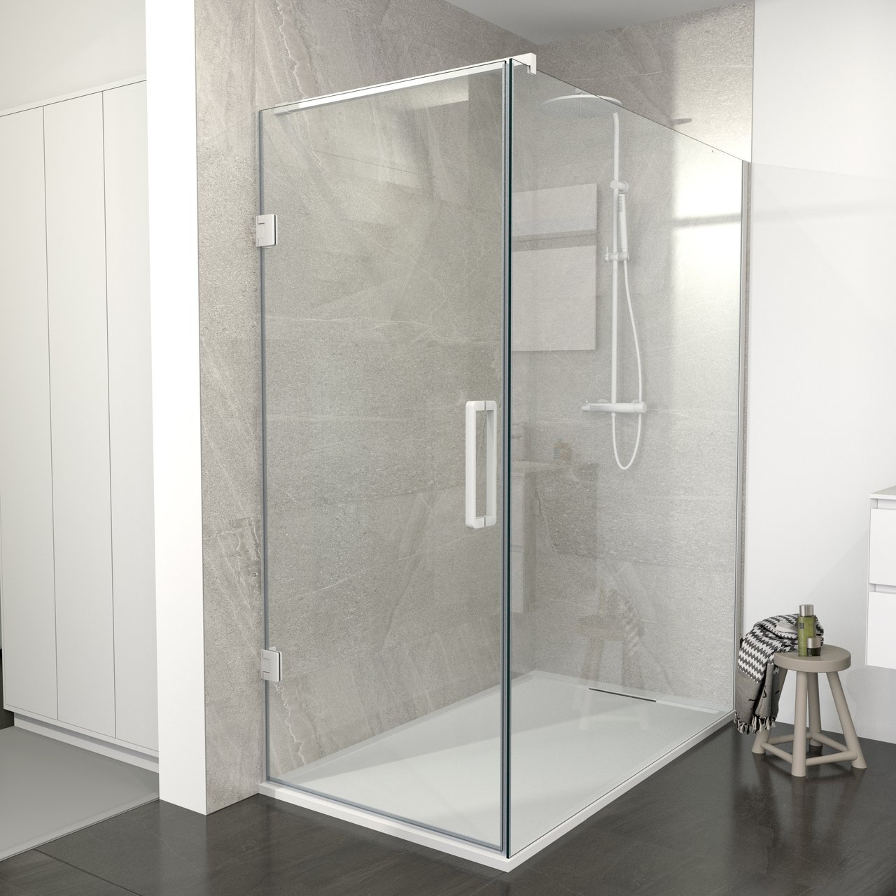 Balmani Modular charnières porte de douche et poignée blanc mat