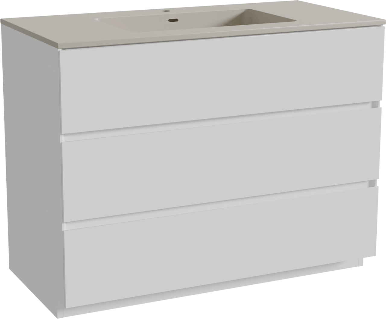 Storke Edge freistehendes Möbelstück Set: 105 x 52 cm, Weiß matt, mit Diva Einzelwaschtisch, Top Solid Seidengrau