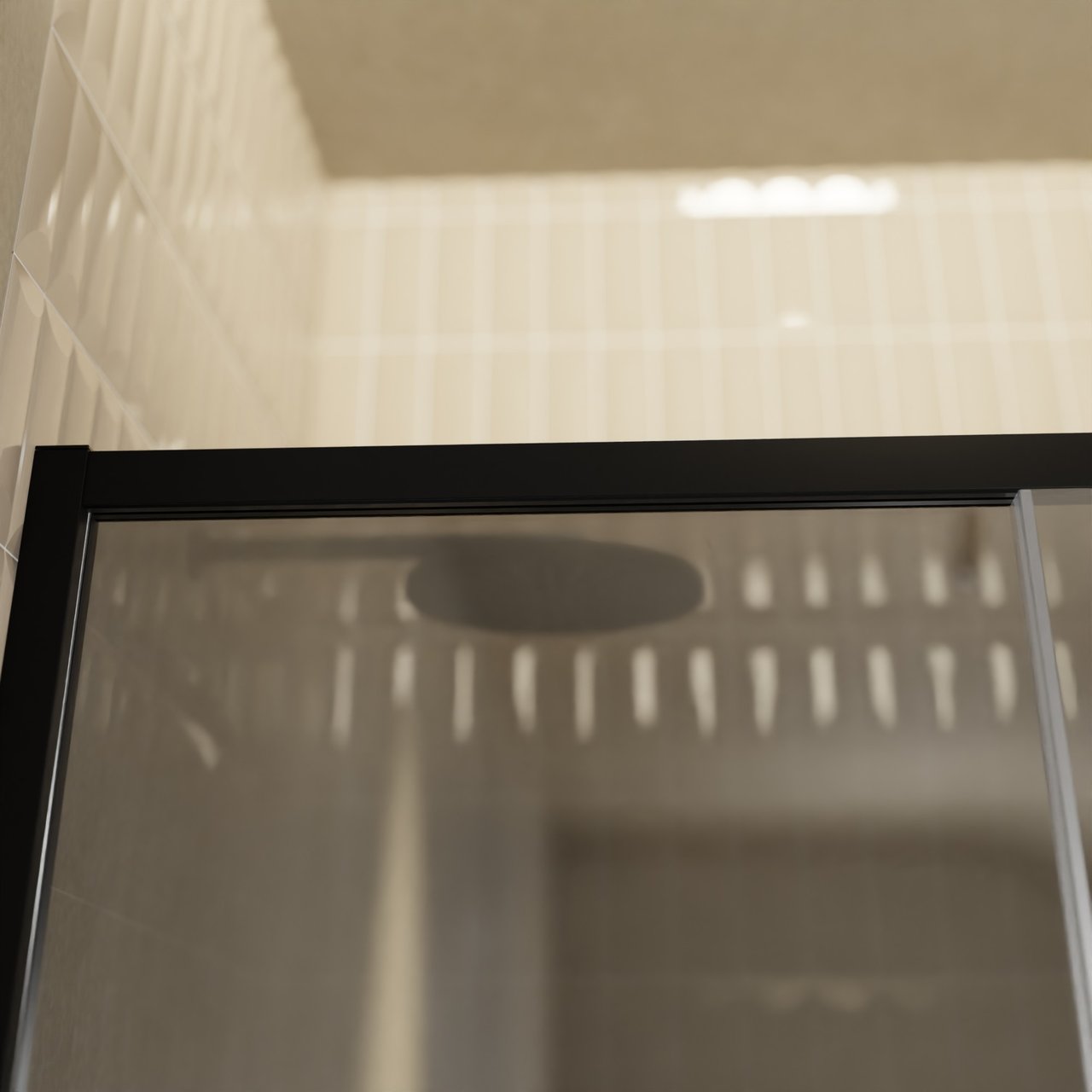 Balmani Senses Design Dusche Schiebetür, Links, 140 cm x 210 cm, Reflex-Spiegelglas, Profil Schwarz, inklusive Coating