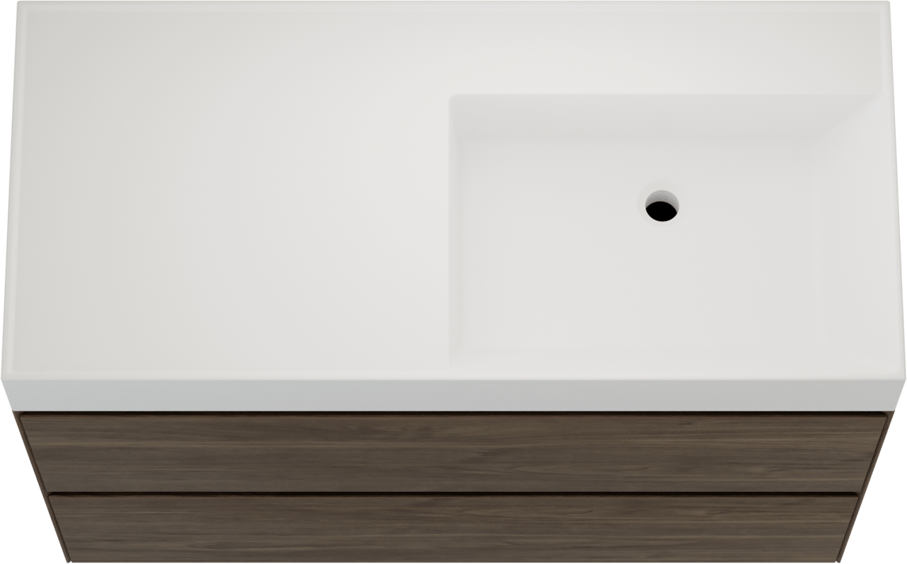 Balmani Mitra Compact meuble salle de bains suspendu 100 x 46 cm Noyer américain avec Argila vasque asymétrique droite en marbre composite blanc mat