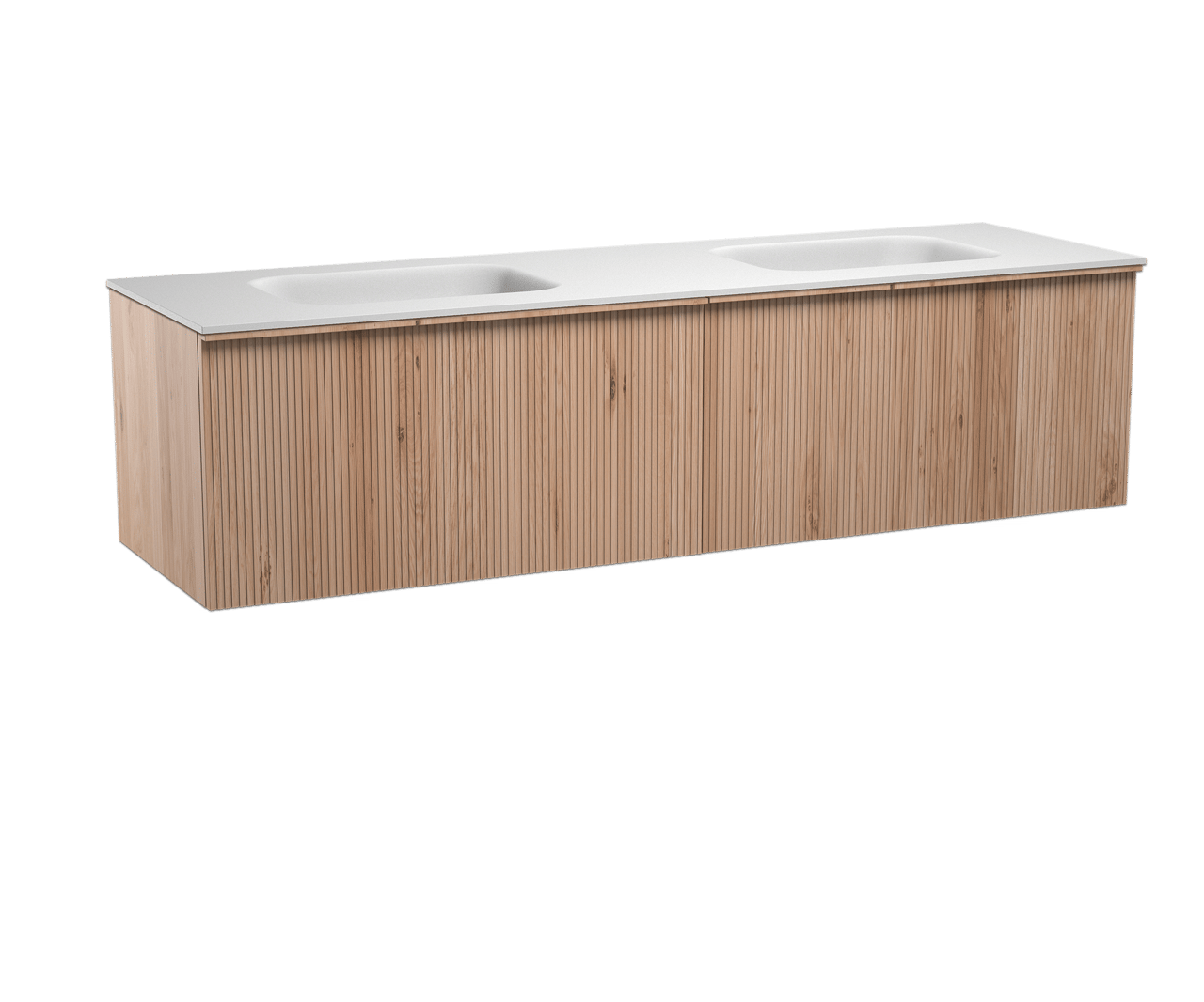 Balmani Forma meuble salle de bains suspendu 180 x 55 cm chêne naturel avec Tablo Arcato double vasque en solid surface blanc mat Nervure droite symétrique verticale