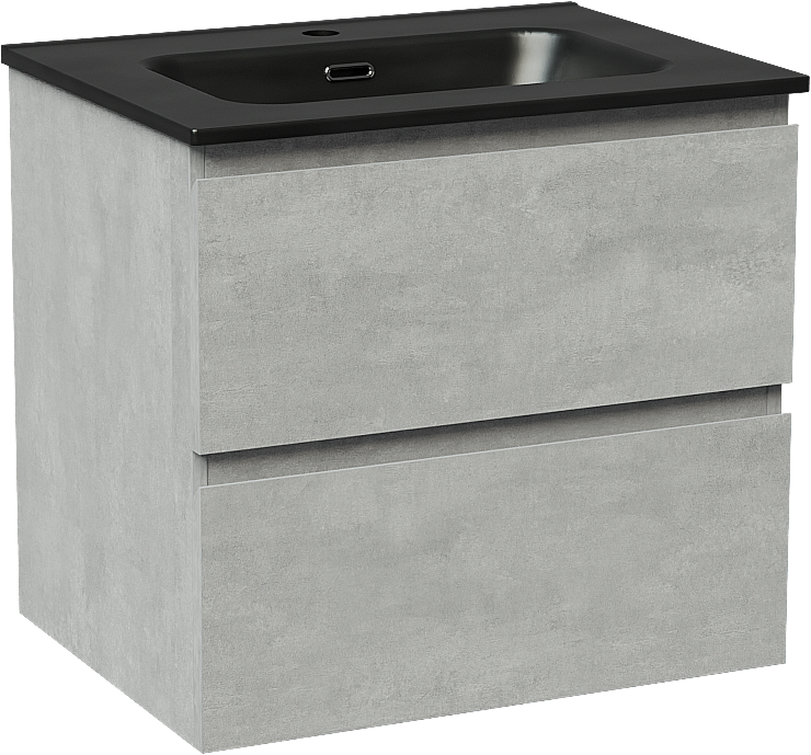 Linie Lado zwevend badmeubel 60 x 46 cm beton donkergrijs met Baro enkele wastafel in porselein mat zwart
