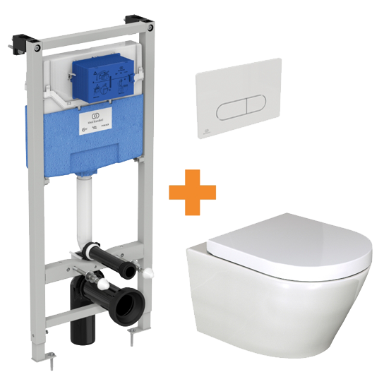 Luca Varess Calibro hangtoilet glanzend wit randloos met inbouwreservoir en gratis Ideal Standard Oleas M1 glanzend wit bedieningspaneel