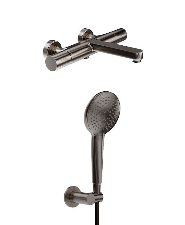 Blaufoss Apollo Thermostat-Badewannenarmatur: inkl. Handbrause-Set, Brushed Gunmetal