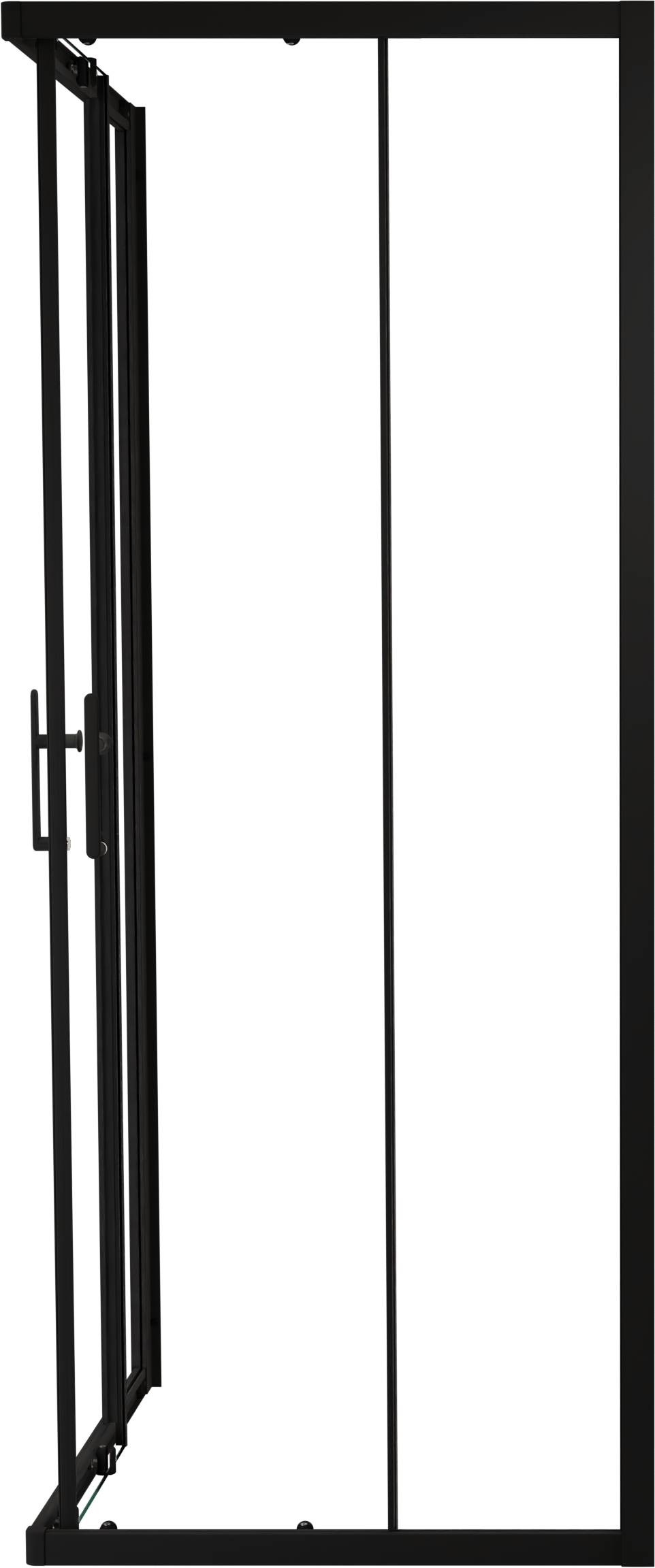 Linie Cadiz coin douche avec entrée d'angle avec double porte coulissante 80 x 80 cm Verre transparent profil noir mat