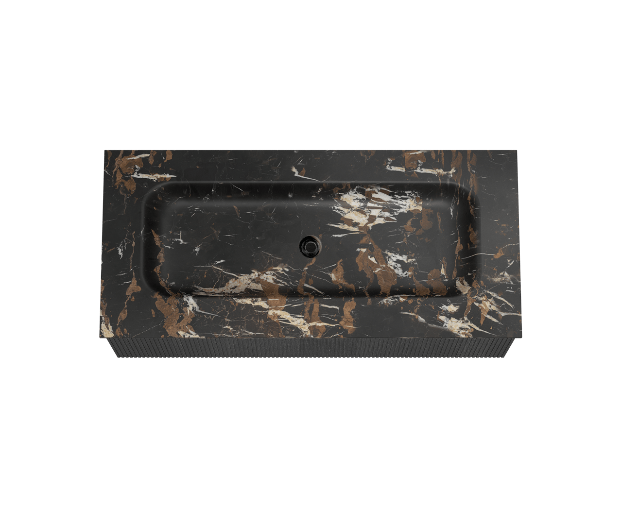 Balmani Forma meuble salle de bains suspendu 120 x 55 cm chêne noir avec Tablo Arcato lavabo simple pour 2 trous de robinet en marbre portoro gold, Nervure droite symétrique verticale