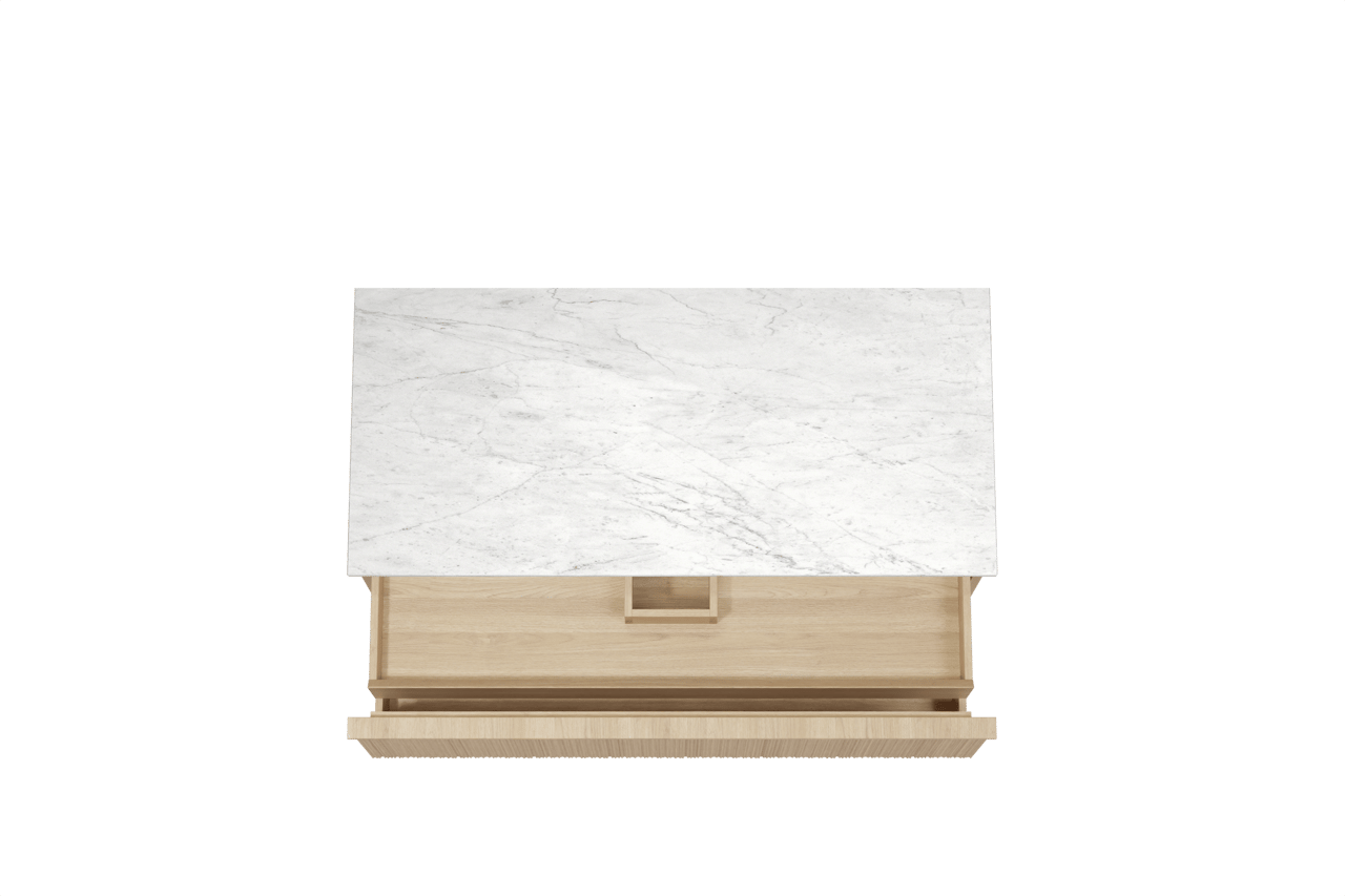 Balmani Forma meuble salle de bains suspendu 120 x 55 cm chêne naturel avec Stretto tablette simple ou double en marbre carrara, Nervure circulaire asymétrique verticale