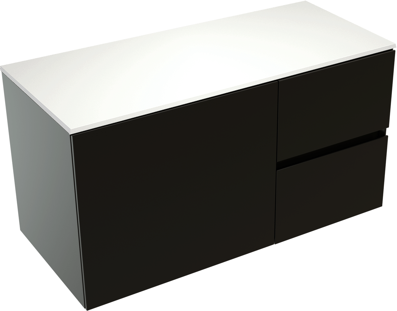 Storke Edge meuble salle de bains suspendu 100 x 46 cm noir mat avec Tavola tablette simple en solid surface blanc mat