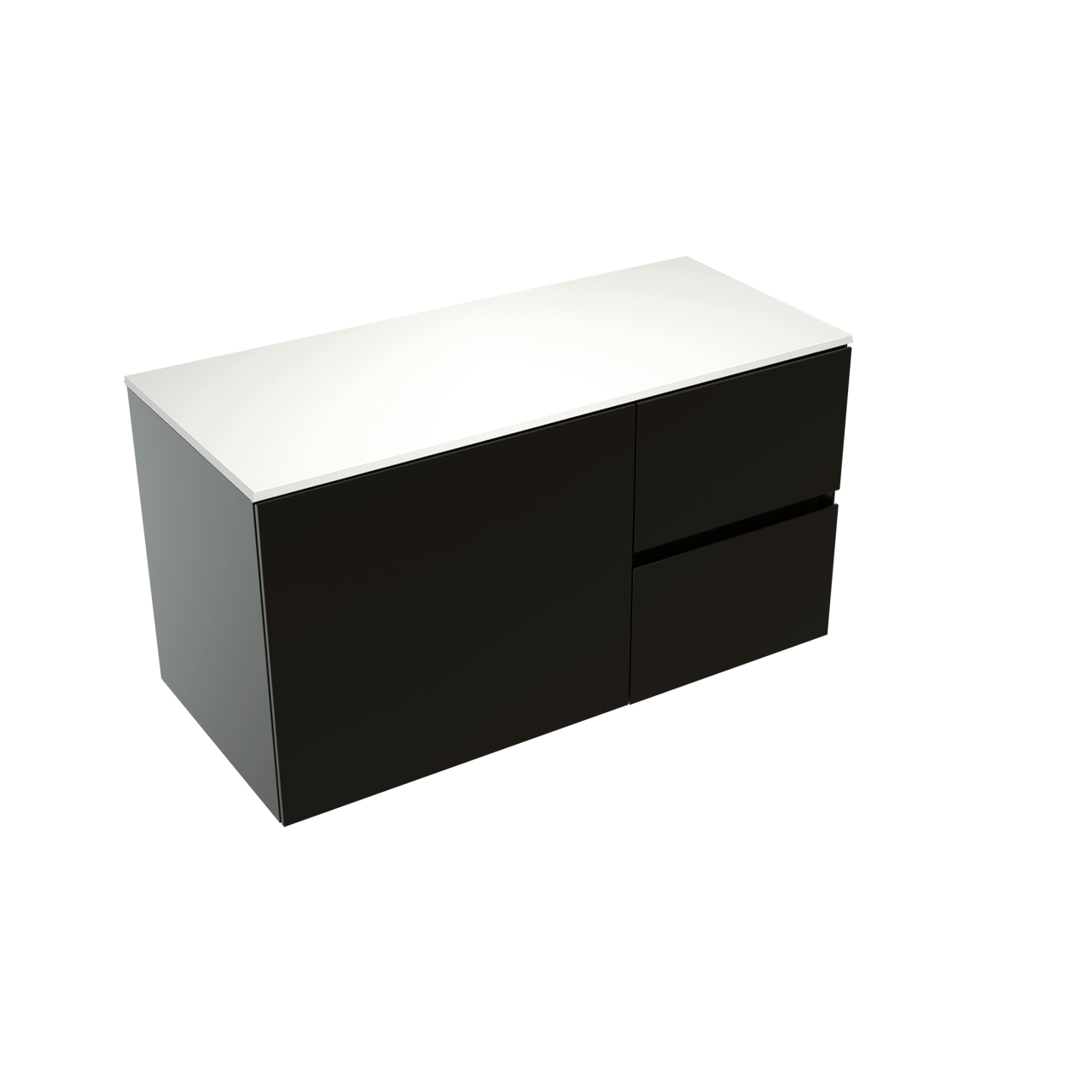 Storke Edge meuble salle de bains suspendu 100 x 46 cm noir mat avec Tavola tablette simple en solid surface blanc mat