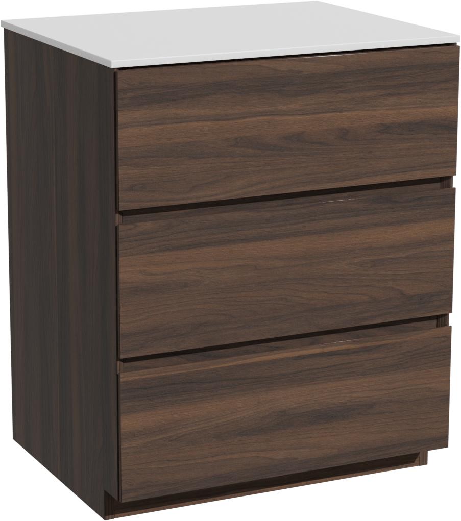 Storke Edge freistehendes Möbelstück Set: 65 x 52 cm, Nussbaum, mit Tavola Einzel Waschtischplatte, Solid Surface Weiß matt