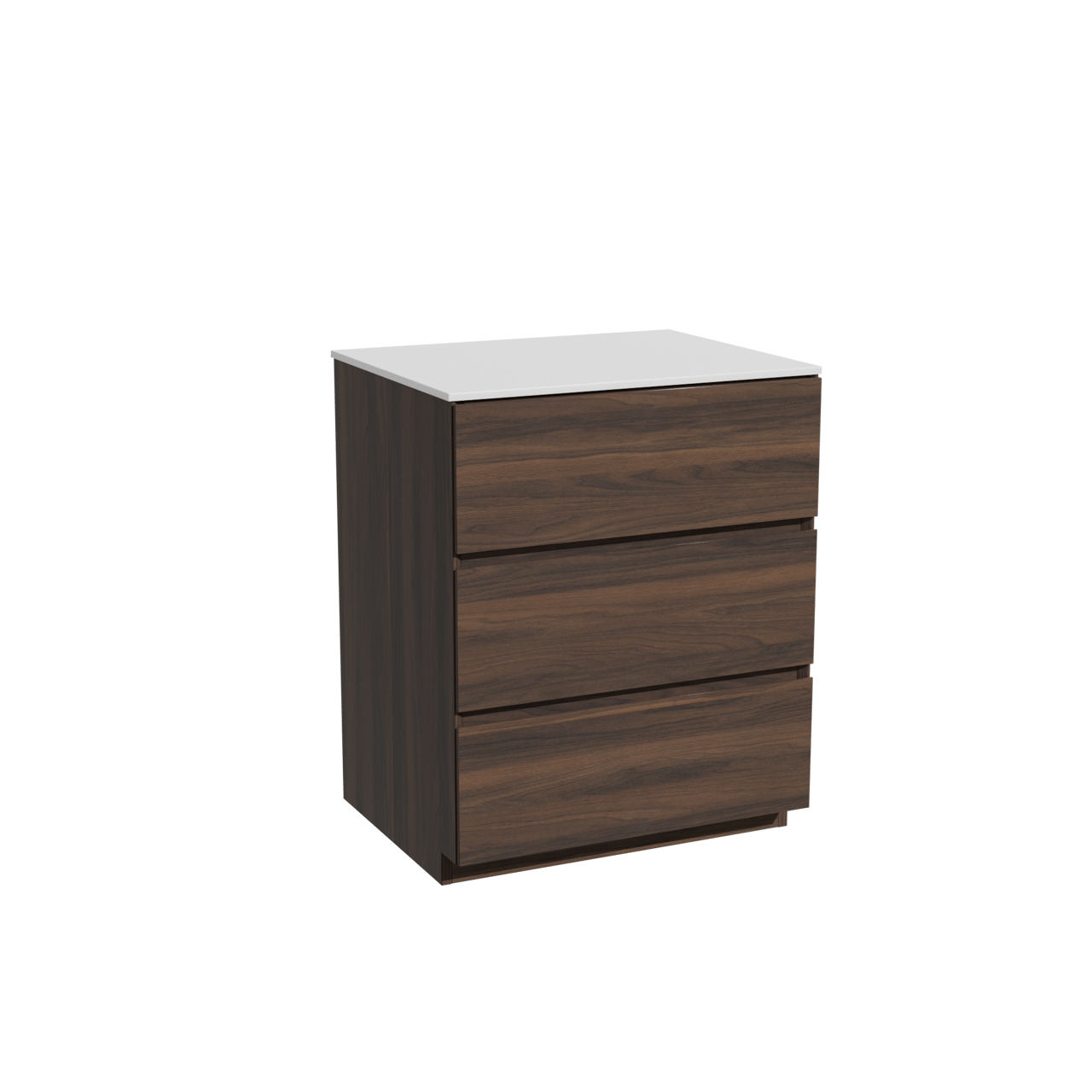 Storke Edge freistehendes Möbelstück Set: 65 x 52 cm, Nussbaum, mit Tavola Einzel Waschtischplatte, Solid Surface Weiß matt