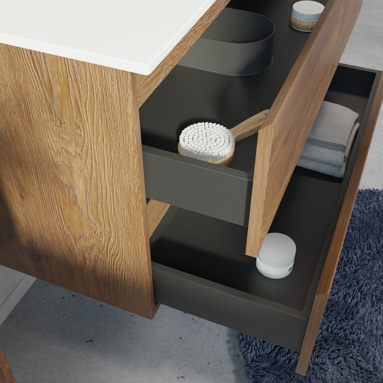 Linie Lado meuble salle de bains suspendu 120 x 46 cm chêne brun avec Baro double vasque en porcelaine blanc brillant