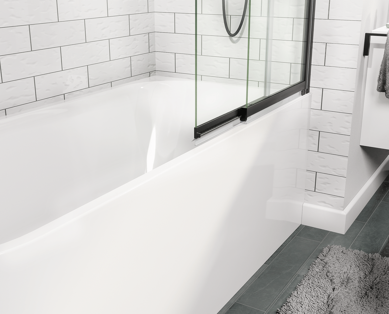 Luca Varess Vetras uitschuifbare badwand 100 cm helder glas mat zwart profiel