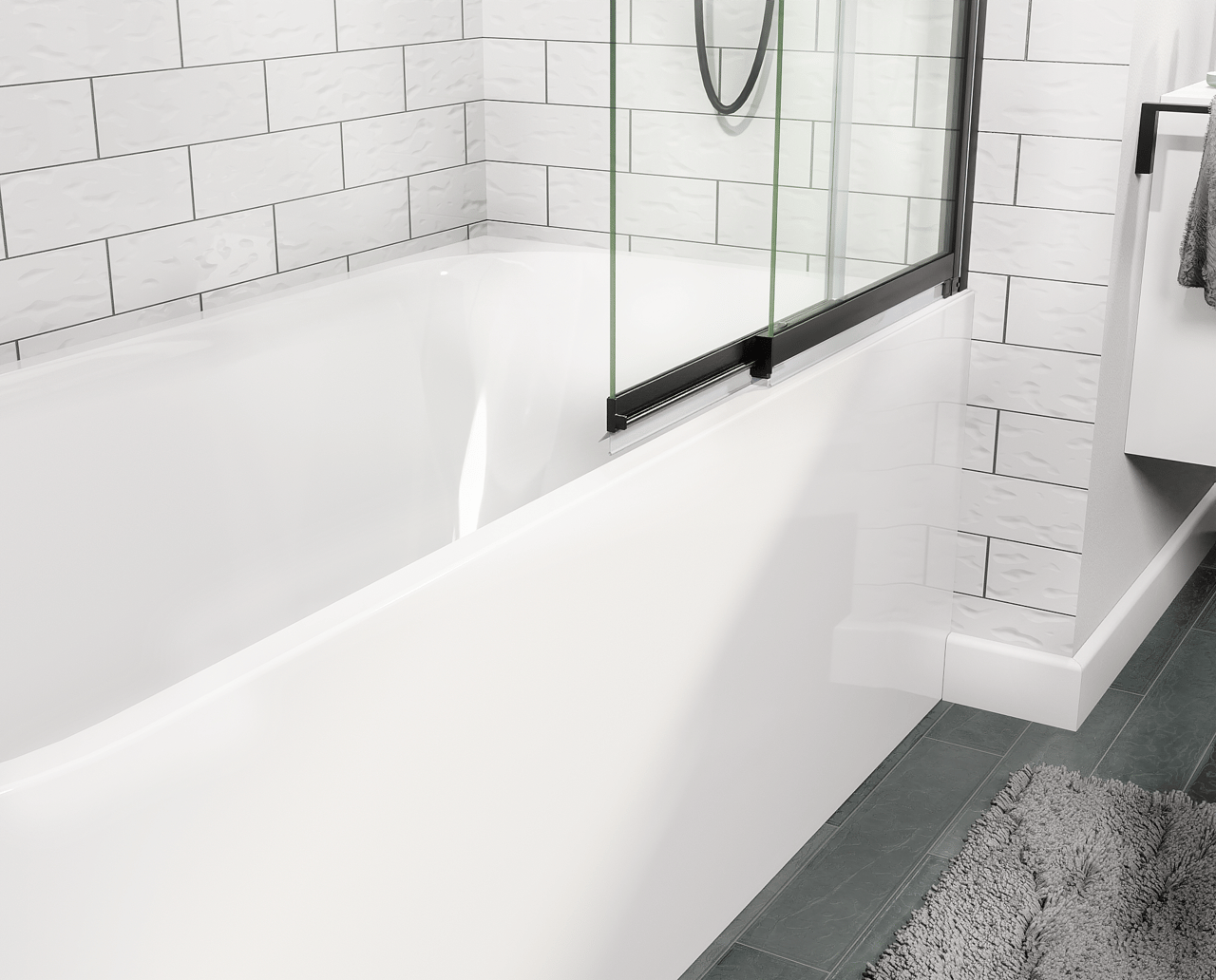 Luca Varess Vetras erweiterbare Badewannenaufsatz 100 cm, Klarglas, Schwarzes Profil