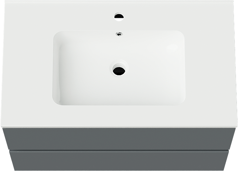 Linie Lado meuble salle de bains suspendu 80 x 46 cm bleu anthracite avec Vano plan simple en marbre composite blanc brillant