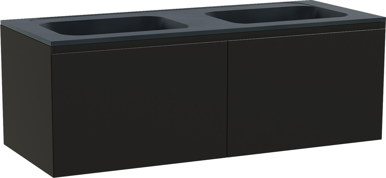 Balmani Idra meuble salle de bains suspendu 135 x 55 cm noir mat avec Tablo Strada double vasque en marbre composite noir mat