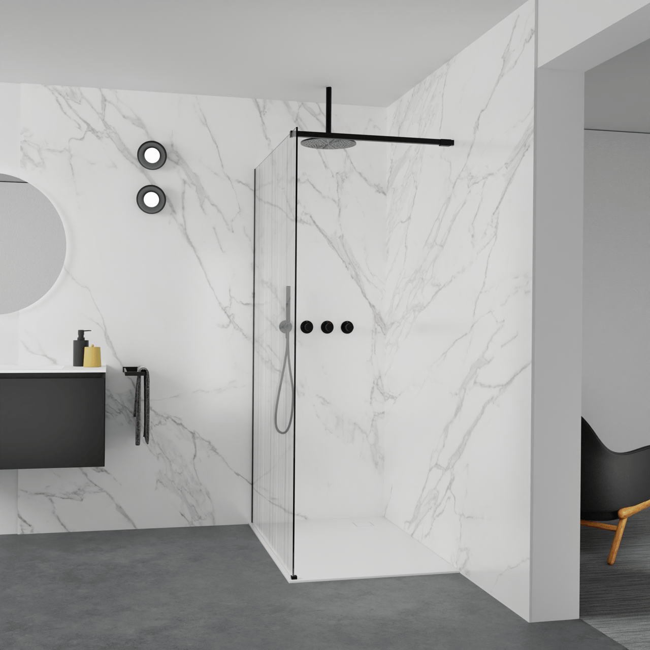 Balmani Modular douche à l'italienne: 120 x 200 cm, Mikado, avec coating, Profil Noir mat