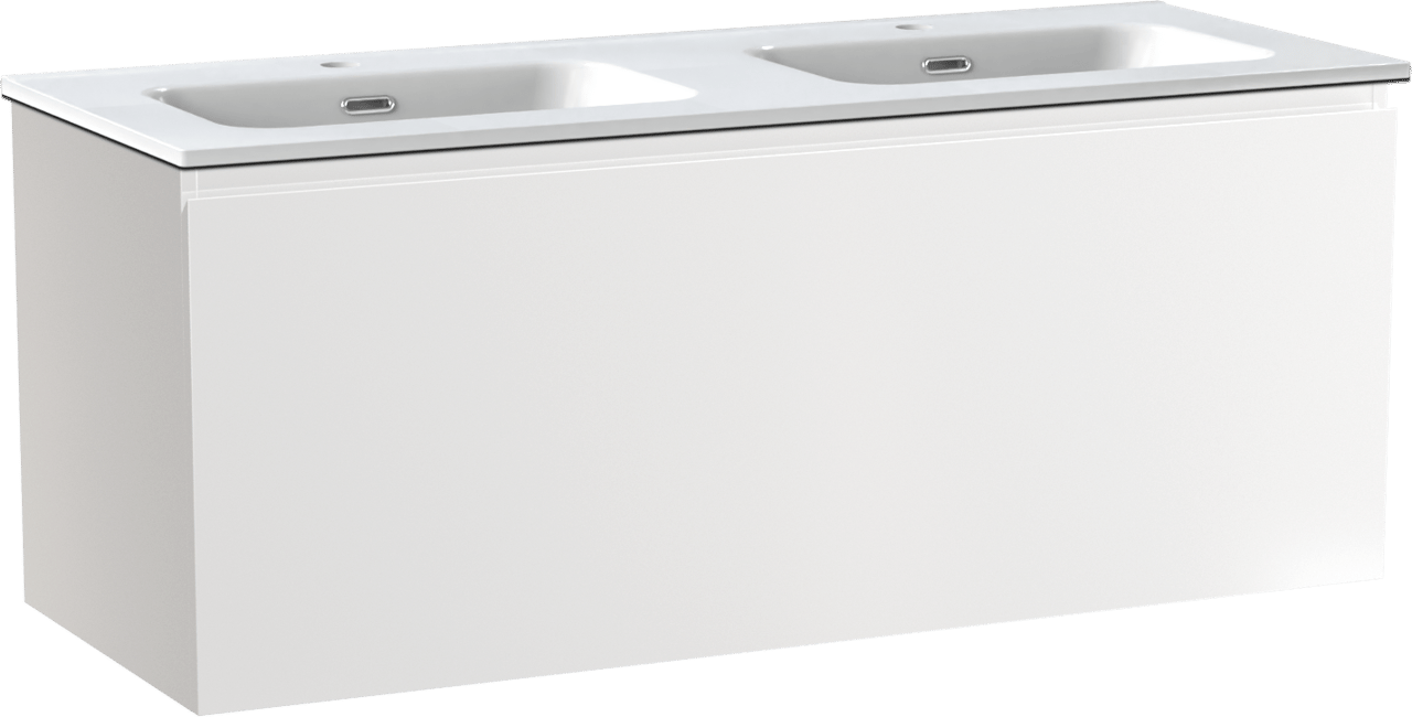 Linie Lado meuble salle de bains suspendu 120 x 46 cm blanc brillant avec Baro double vasque en porcelaine blanc brillant