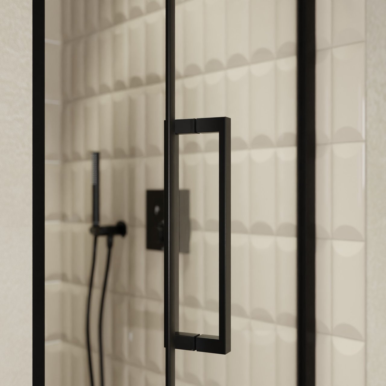 Balmani Senses Design douche draaideur rechts 90 cm x 210 cm Helder glas, Zwarte profielen