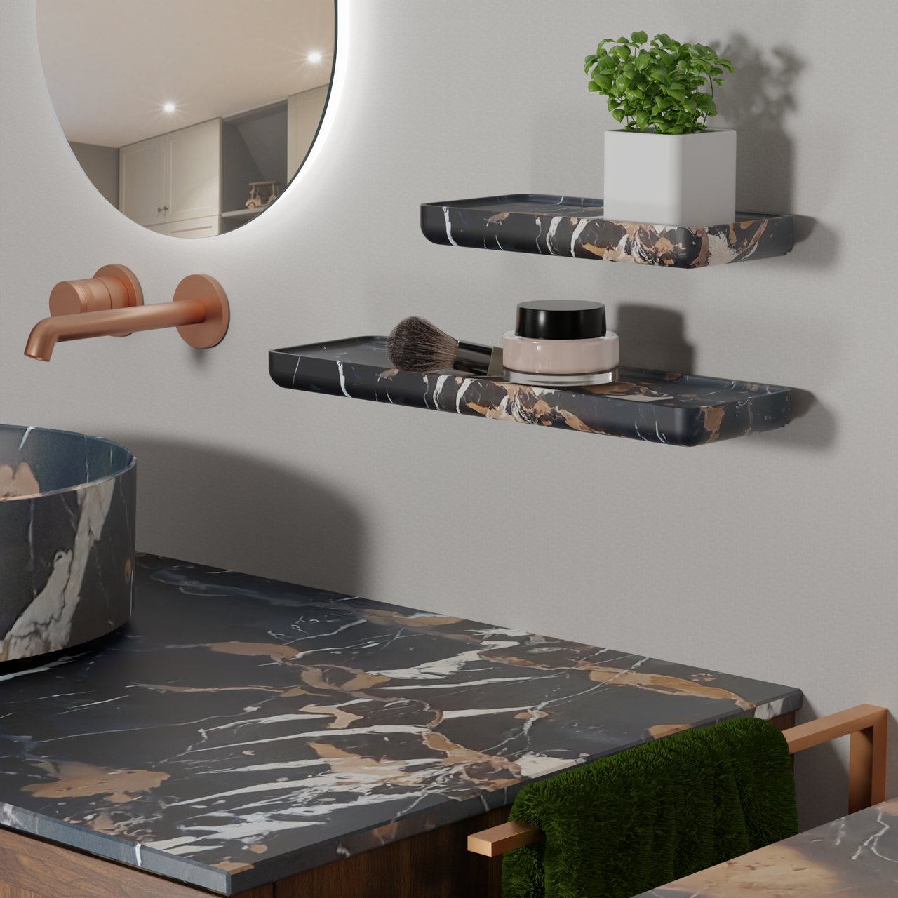 Balmani Tray Wandregal Portoro Gold Marmor 25 x 12 cm