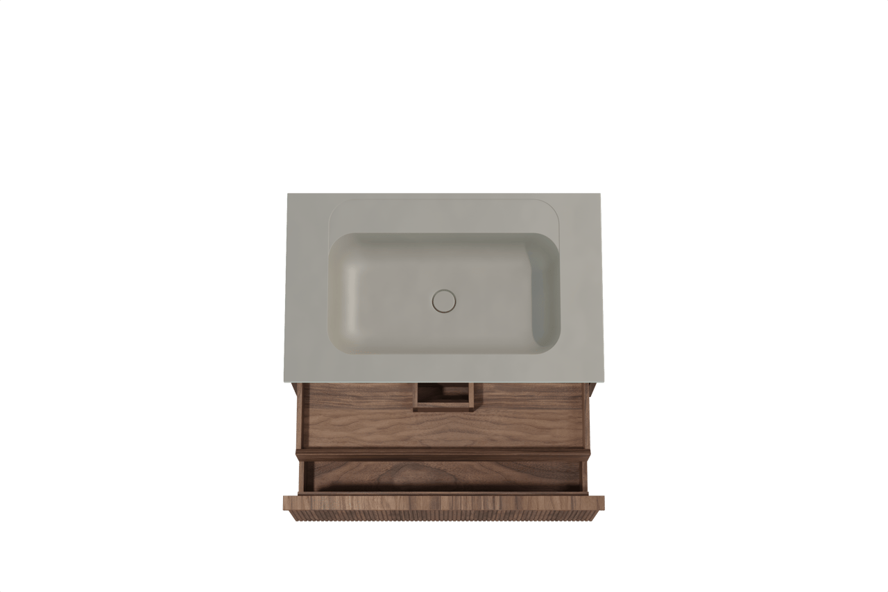 Balmani Forma hängendes Möbelstück Set: 90 x 55 cm, Amerikanischer Nussbaum, mit Tablo Strada Einzelwaschtisch, Marmorkomposit, Seidengrau, Vertikale symmetrische gerade Rippe