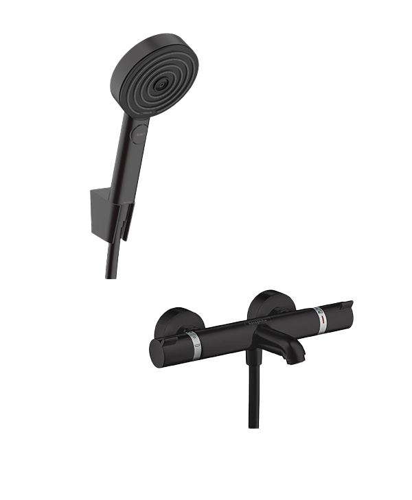 Hansgrohe Ecostat Comfort Thermostat-Badewannenarmatur: Wandmontage, Schwarz matt