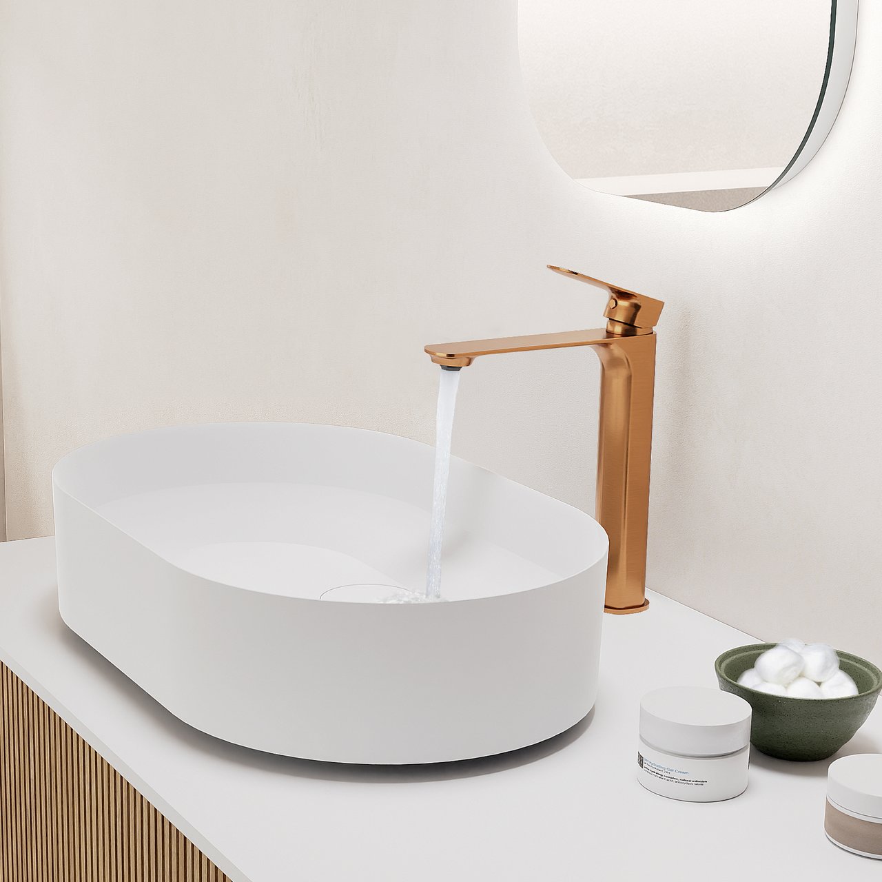 Blaufoss Bodan Waschbecken Armatur: Erhöht, Brushed Rosegold