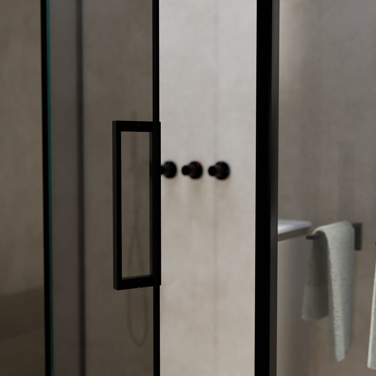 Balmani Senses Design douchehoek met linkse draaideur en vaste zijwand, 140 x 100 cm, Reflex spiegelglas, Zwarte profielen, met coating