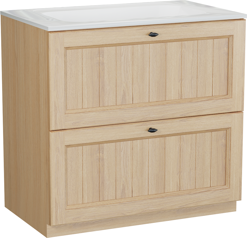 Balmani Lemon staand badkamermeubel 90 x 55 cm, fineer natuur eik met Tablo Strada enkele wastafel in glanzend wit