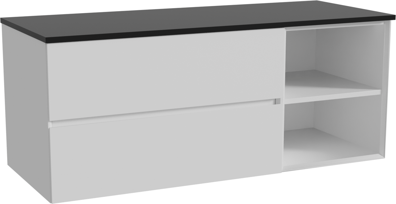 Storke Edge zwevend badkamermeubel 130 x 52 cm mat wit met Panton enkel of dubbel tablet in gepoedercoate mdf mat zwart