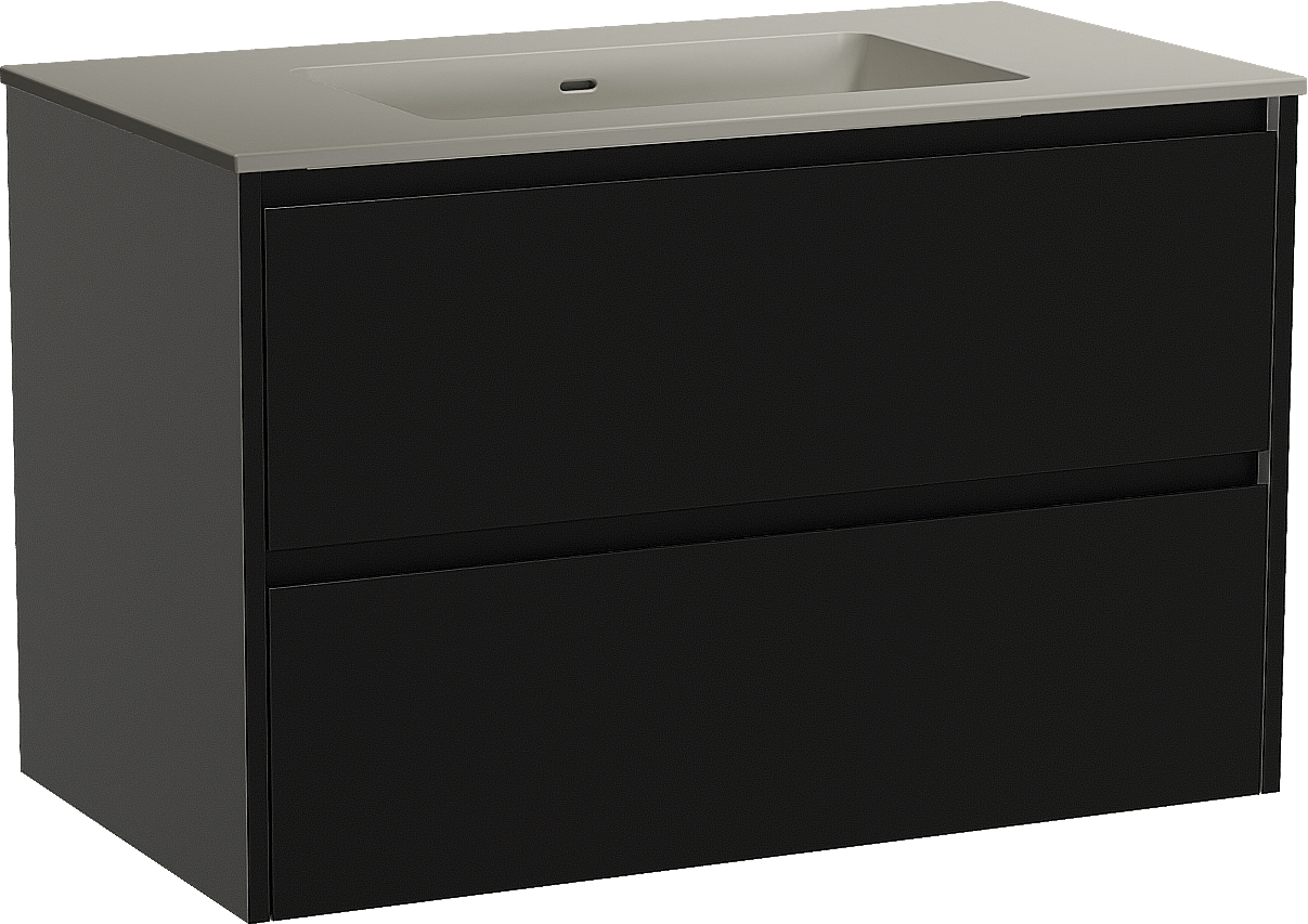 Storke Seda zwevend badmeubel 95 x 52 cm mat zwart met Diva enkele wastafel in top solid zijdegrijs