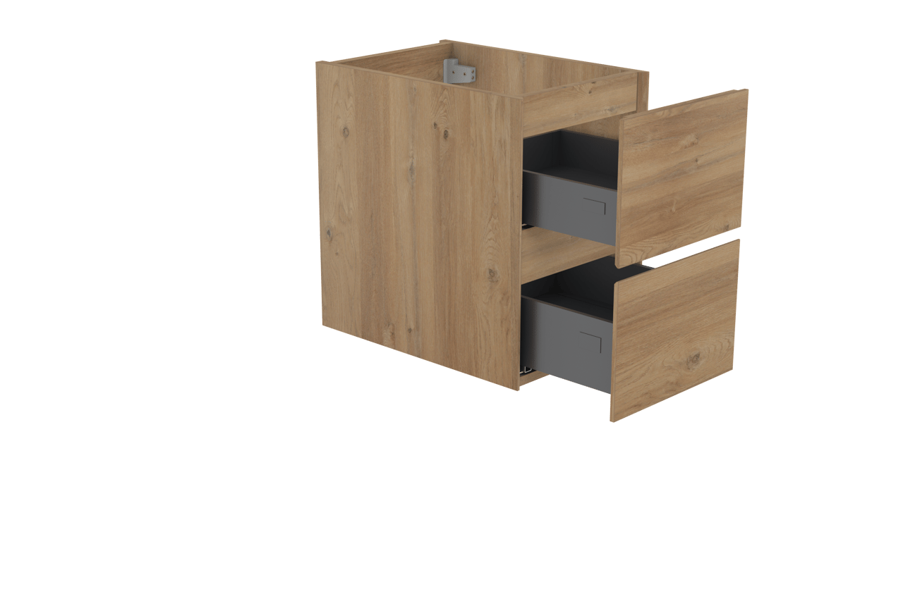 Storke Edge hängender Waschbeckenunterschrank: 35 x 52 cm, Eiche rustikal, 2 Schubladen