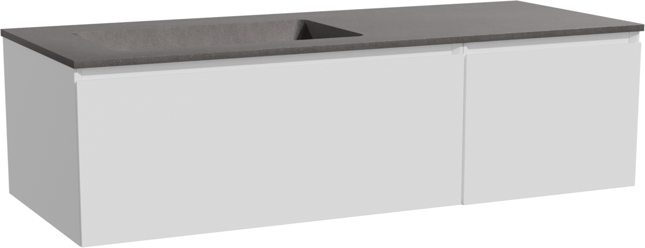 Storke Edge zwevend badmeubel 130 x 52 cm mat wit met Scuro asymmetrisch linkse wastafel in kwarts mat zwart