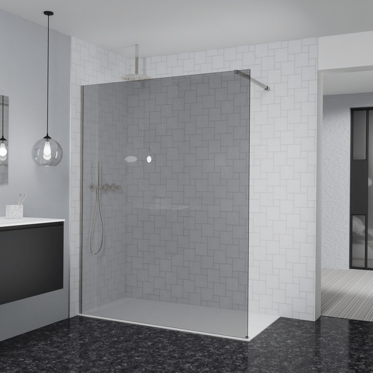 Balmani Modular inloopdouche: 160 x 200 cm, Rookglas, Brushed CoolMetal profielen